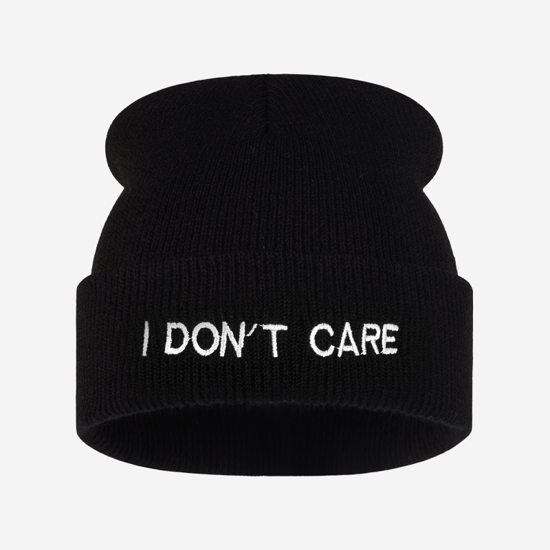 Beanie Cuffed Knit - I DON'T CARE หมวกบีนนี่ถักลายข้อความ พร้อมขอบพับ ดีไซน์ทันสมัย