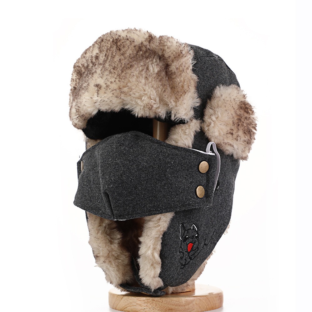 Trapper Hat Ear Flap - หมวกกันหนาวบุขนเฟอร์เทียมแบบใหม่ หมวกกันน้ำพร้อมที่ปิดหูและหน้ากาก หมวกบอมเบอร์สำหรับปั่นจักรยาน