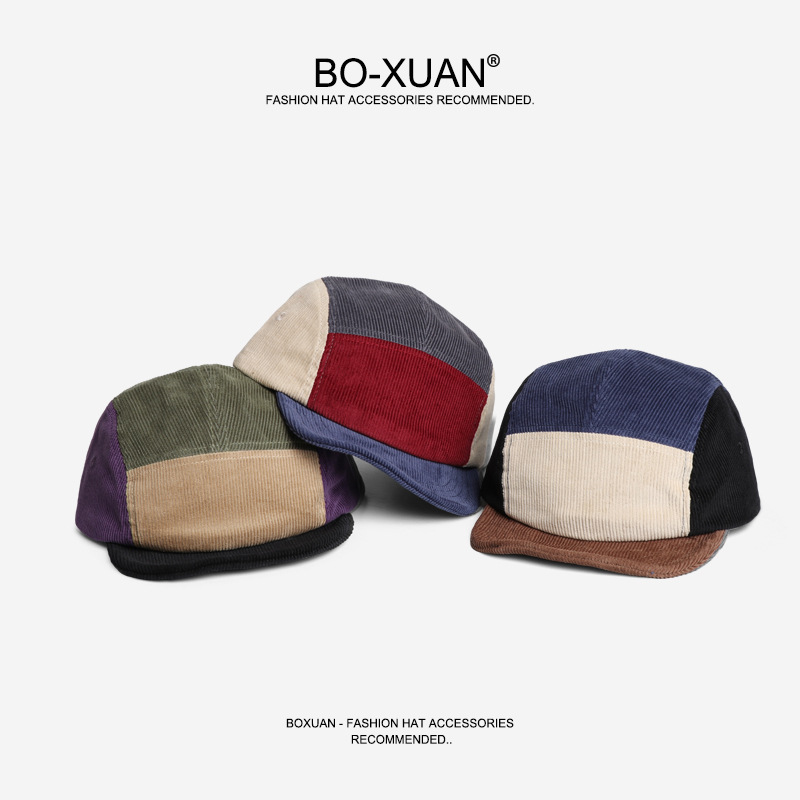 Corduroy Cap 5 Panel - หมวกเบสบอลผ้าคอร์ดูรอยทรงสั้นสไตล์เรโทร ปรับแต่งโลโก้ได้ เหมาะสำหรับฤดูใบไม้ผลิและฤดูใบไม้ร่วง ดีไซน์ลำลอง แมตช์สีได้หลากหลาย หมวกผู้ชายแบบ
