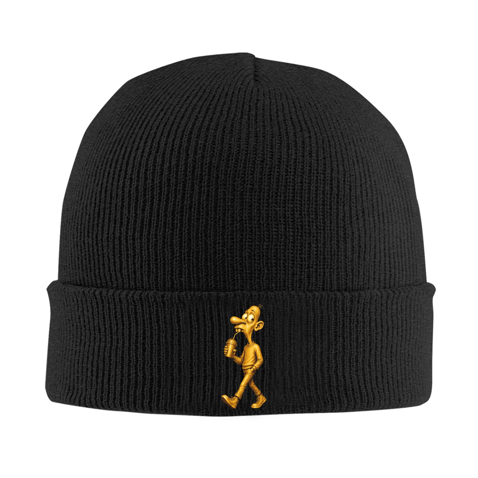 Beanie Cuffed Knit - หมวกบีนนี่ถักลายริบพร้อมขอบพับ สไตล์ Golden Neegy Meme ตลกๆ