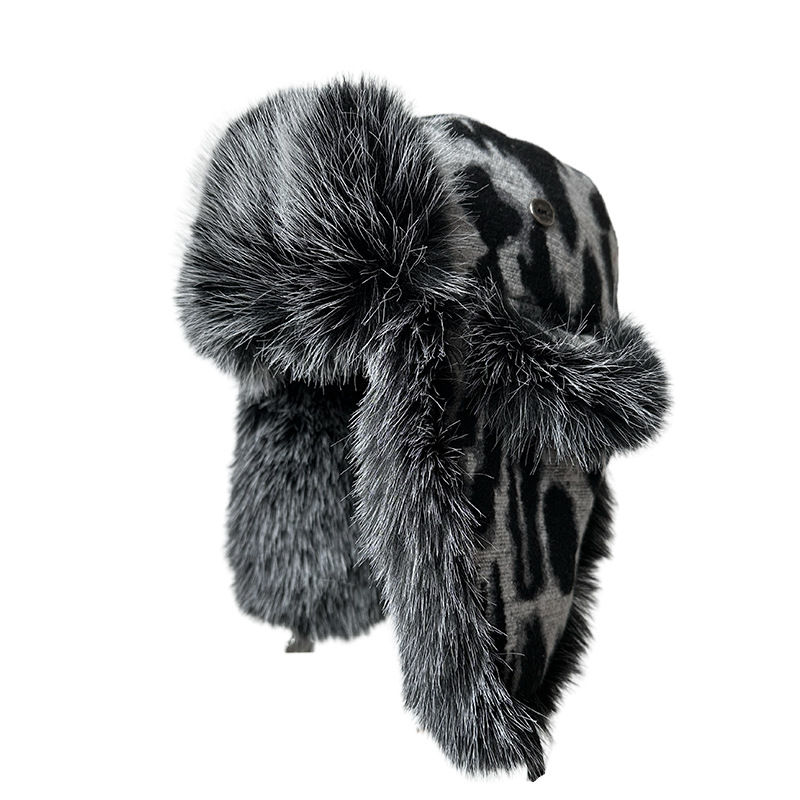 Trapper Hat Ear Flap - หมวกกันหนาวลายเสือดาวสำหรับผู้หญิง พร้อมที่ปิดหู เหมาะสำหรับปั่นจักรยานและเล่นสกี